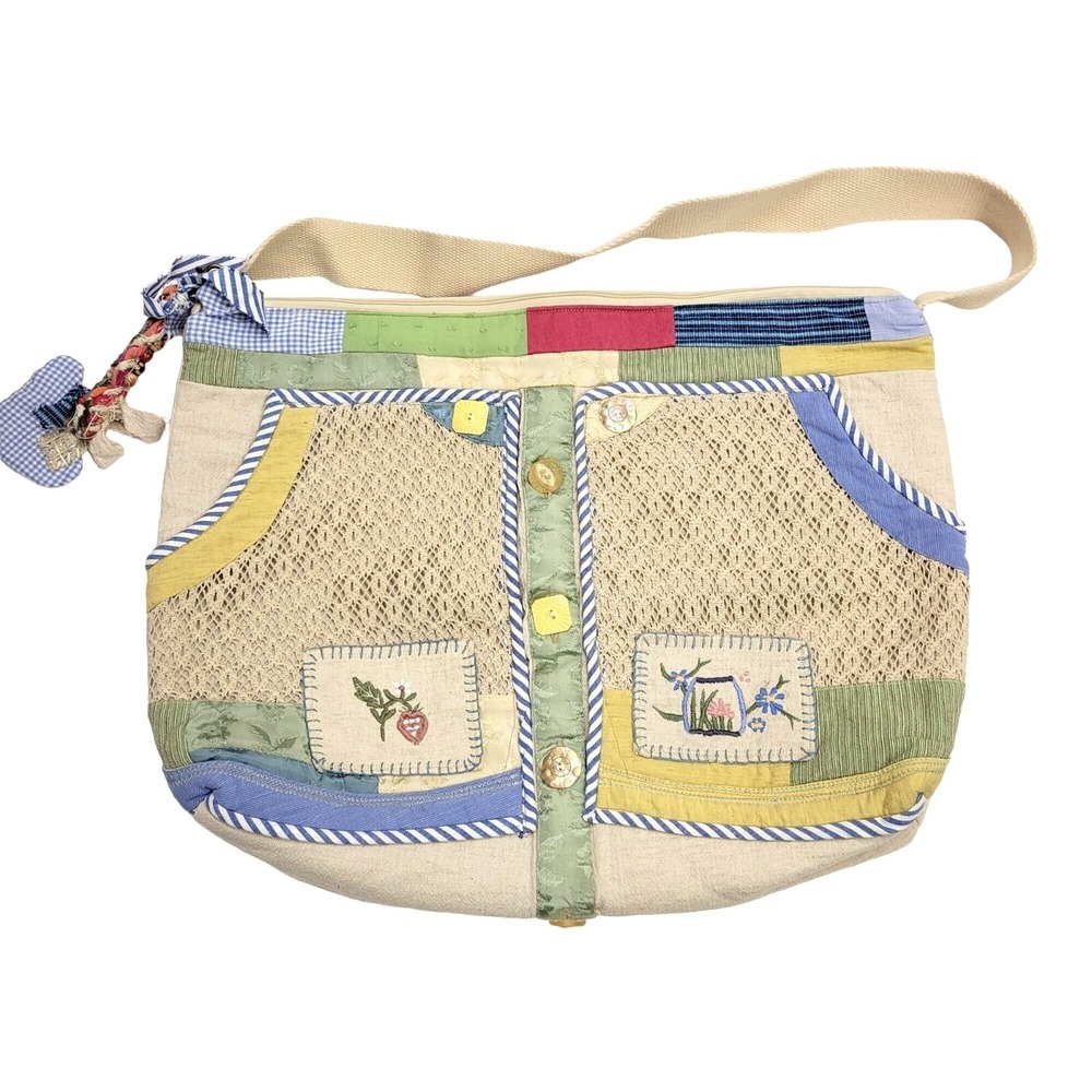 Handmade‎ Grannycore Patchwork Shoulder Bag Embroidered Floral Pockets Buttons - Picture 16 of 16